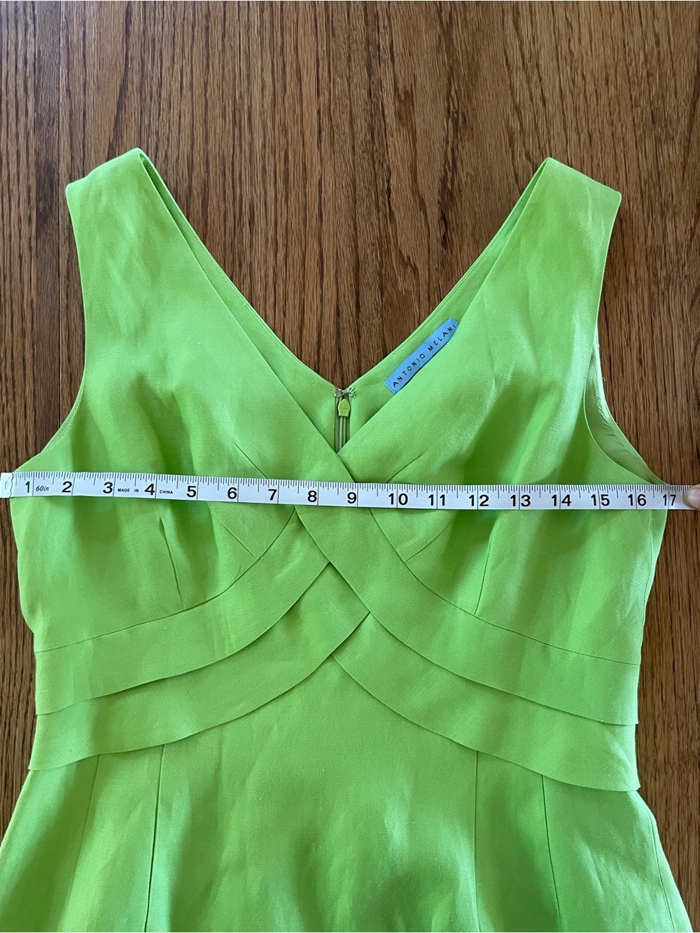 ANTONIO MELANI Bright Lime Green V-Neck Midi Dress - Picture 8 of 10